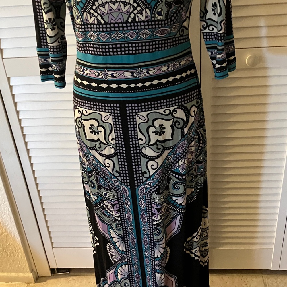 Hale Bob Black Maxi Dress with Blue, Lavender ,and White Paisley Motif Size S - Picture 4 of 9